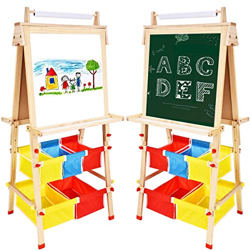 Arkmiido Madera Caballete de para Niños Pizarra,Pizarra de Madera con Rollo Papel,Bolsillos de Almacenamiento y Muchos Accesorios,Juguete Educativo Regalo Arkmiido Madera Caballete de para Niños Pizarra,Pizarra de Madera con Rollo Papel,Bolsillos de Almacenamiento y Muchos Accesorios,Juguete Educativo Regalo
