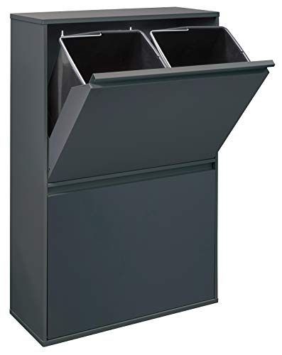 Arregui Basic Cubo de Basura y Reciclaje de Acero con 4 Cubos, Gris Oscuro Antracita, 90,5 x 58,5 x 24,5 cm