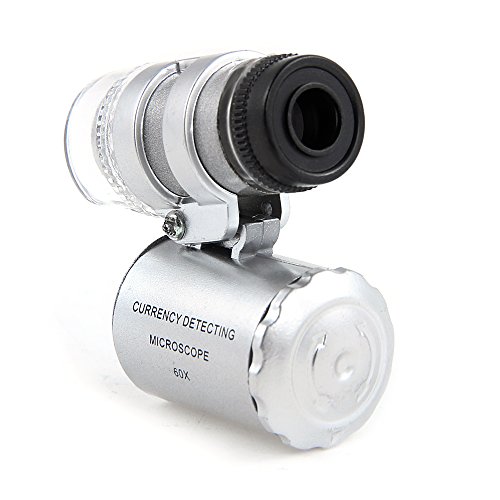Aussel 60 x - Lupa de microscopio ajustable con detector de moneda UV y luces LED fluorescentes de color blanco
