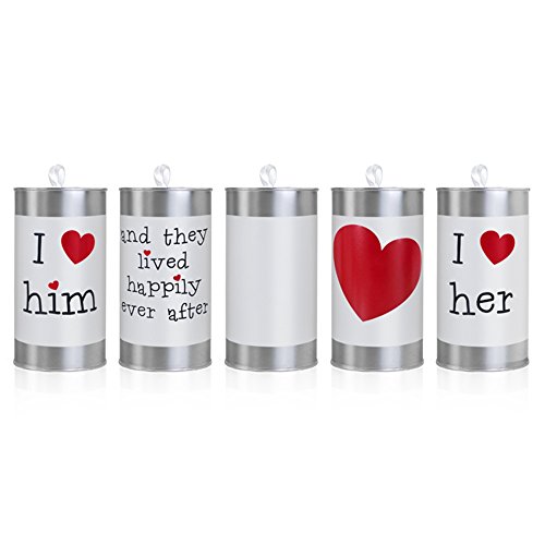 Autoschmuck - Lote de 5 tarros para Coche de Boda, latas para Novios, Color Blanco y Rojo Autoschmuck - Lote de 5 tarros para Coche de Boda, latas para Novios, Color Blanco y Rojo