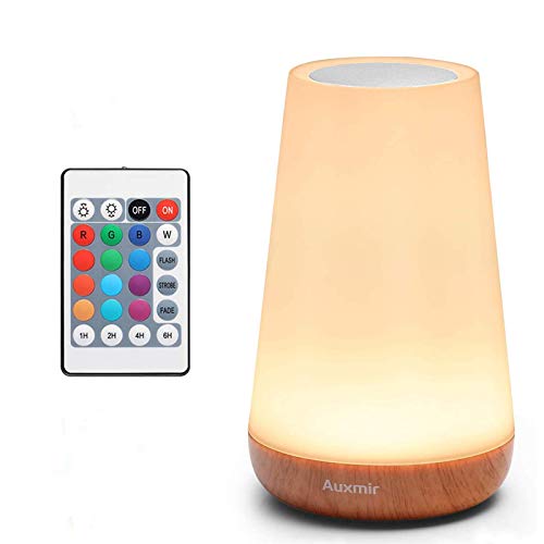 Auxmir Luz Nocturna LED, Lámpara de Mesita de Noche, Iluminación de Ambiente Interior, Control Remoto y Tactil, Temporizador, USB Recargable, Cambio de 13 Colores, para Niños, Dormitorio, Cámping