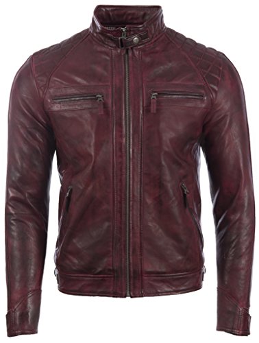 Aviatrix Chaqueta Biker De Cuero Autentica para Hombre con Diseno De Hombros De Diamante (44T9)