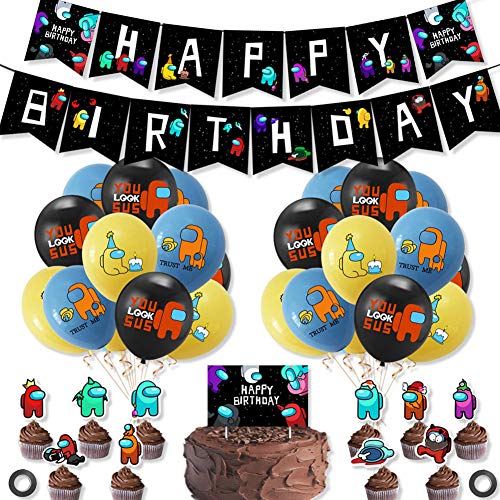 BAIBEI Theme Party Decoration Set, 38pcs Kit de Decoraciones de Cumpleaños Birthday Party Decoraciones Banner de feliz cumpleaños, globo, espiral, adorno para tarta