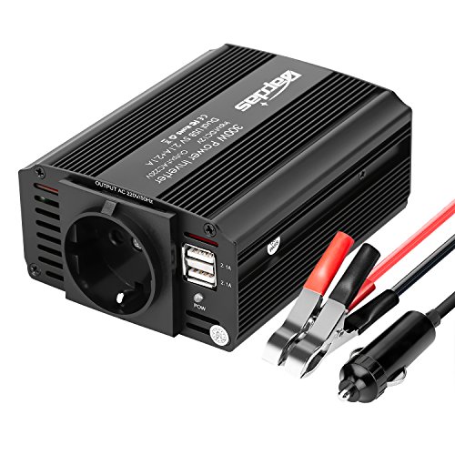 Bapdas 300W Inversor de Corriente, DC 12V, 220V-240V AC Salida, Dual Puertos USB 5V/2.1A