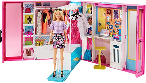 Barbie Armario de ropa muñeca con 25 accesorios de moda (Mattel GBK10)