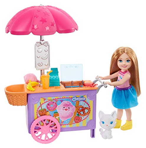 Barbie Chelsea Playset con su Gatito y Carrito de Helados, Muñeca con Accesorio y Mascota (Mattel GHV76)