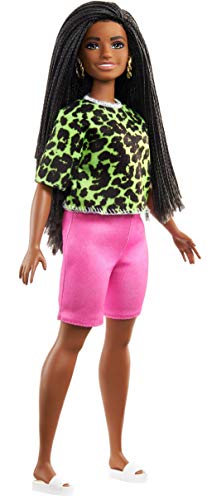 Barbie Fashionista Muñeca afroamericana curvy con camiseta de neón de leopardo, pantalones rosas y accesorios de moda de juguete (Mattel GYB00) Barbie Fashionista Muñeca afroamericana curvy con camiseta de neón de leopardo, pantalones rosas y accesorios de moda de juguete (Mattel GYB00)