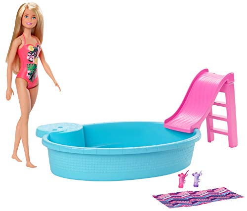 Barbie muñeca rubia de 30 cm con piscina, tobogán y accesorios, regalo para niñas y niños 3-9 años (Mattel GHL91) Barbie muñeca rubia de 30 cm con piscina, tobogán y accesorios, regalo para niñas y niños 3-9 años (Mattel GHL91)