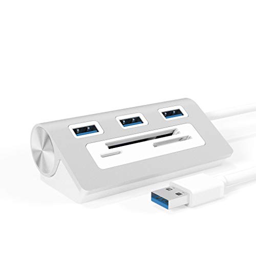 Bawanfa 6-en-1 USB 3.0 HUB, Aluminio Combo de Concentrador de 3 Puertos USB 3.0 Alimentado por Bus con Lector de Tarjetas de 3 Ranuras Multi-en-1 para iMac, MacBook Air, Pro, Mini, PCs y Laptops