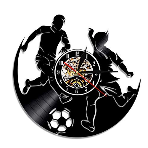 bbmmww Soccer Sports Game Boy Room Reloj De Pared Soccer Vinyl Record Reloj De Pared Jugadores De Fútbol Decoración del Hogar Vinyl Record Wall Art