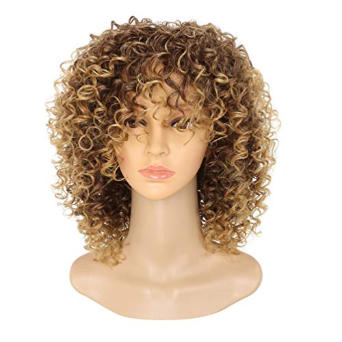 Beaupretty peluca rizada fibra resistente al calor realista rizado afro peluca ondulada peluca de pelo artificial peluca accesorios de disfraces cubierta de peluca para mujeres niñas