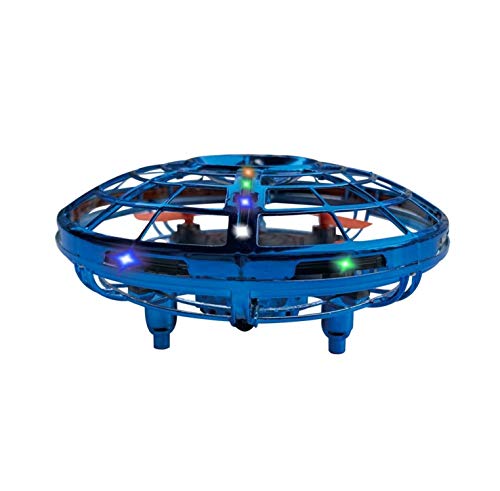 BELLA BEAR Mini Drone UFO Juguetes voladores con Luces LED Dos Modos de Juego (Vuelo y Tierra) Inducción Infrarroja Controlado a Mano Fácil de operar para niños-Azul