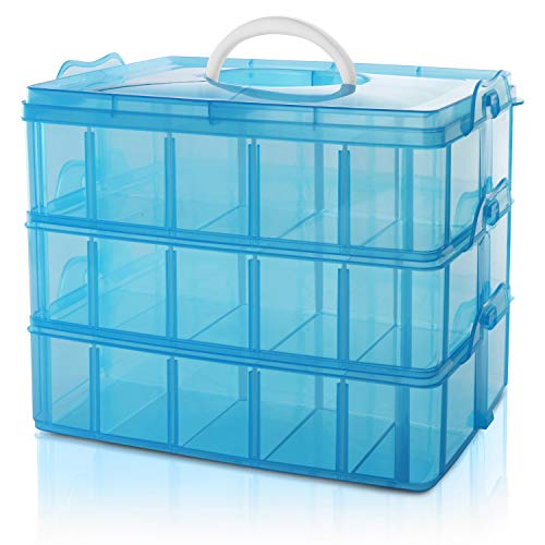 BELLE VOUS Caja Almacenamiento Plastico Azul 3 Niveles - Ranuras de Compartimentos Ajustables - Caja Organizadora Plastico Transparente - Máximo 30 Compartimentos - Guardar Juguetes Joyas, Cuentas BELLE VOUS Caja Almacenamiento Plastico Azul 3 Niveles - Ranuras de Compartimentos Ajustables - Caja Organizadora Plastico Transparente - Máximo 30 Compartimentos - Guardar Juguetes Joyas, Cuentas