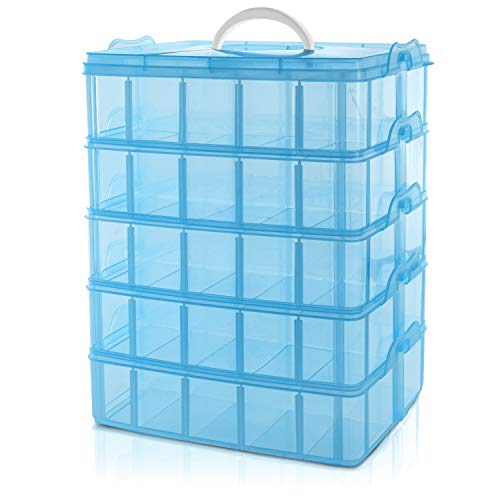 BELLE VOUS Caja Almacenamiento Plástico Azul 5 Niveles - Ranuras de Compartimentos Ajustables - Caja Organizadora Plastico Transparente - Máximo 50 Compartimentos - Guardar Juguetes Joyas, Cuentas BELLE VOUS Caja Almacenamiento Plástico Azul 5 Niveles - Ranuras de Compartimentos Ajustables - Caja Organizadora Plastico Transparente - Máximo 50 Compartimentos - Guardar Juguetes Joyas, Cuentas