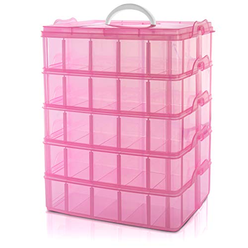 BELLE VOUS Caja Almacenamiento Plástico Rosado 5 Niveles - Ranuras de Compartimentos Ajustables - Caja Organizadora Plástico Transparente - Máximo 50 Compartimentos - Guardar Juguetes Joyas, Cuentas BELLE VOUS Caja Almacenamiento Plástico Rosado 5 Niveles - Ranuras de Compartimentos Ajustables - Caja Organizadora Plástico Transparente - Máximo 50 Compartimentos - Guardar Juguetes Joyas, Cuentas