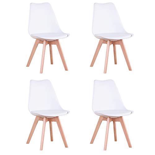 BenyLed Juego de 4 Sillas de Comedor Modernas con Asiento Tapizado y patas de Madera de Haya ideales para Comedor, Cocina, Sala de Estar, Dormitorio (Blanco) BenyLed Juego de 4 Sillas de Comedor Modernas con Asiento Tapizado y patas de Madera de Haya ideales para Comedor, Cocina, Sala de Estar, Dormitorio (Blanco)