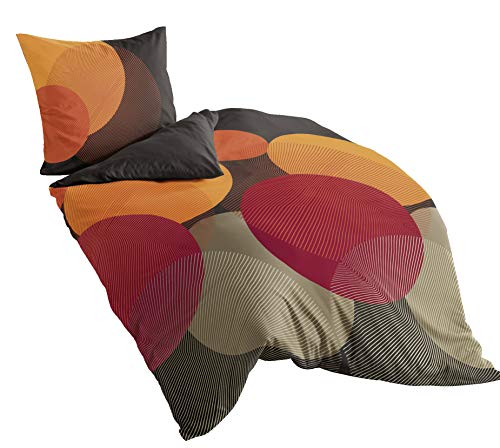 Bierbaum 6155_09 - Juego de Funda nórdica, 135 x 200 cm + 80 x 80 cm, satén, diseño de círculos, Color marrón, Naranja y Rojo