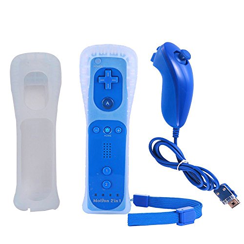 BIGFOX 2 en 1 Mando Plus con Motion Plus y Nunchunk para Nintendo Wii / Wii U (Opcional a Seis Colores) y Funda de Silicona - Azul Marino