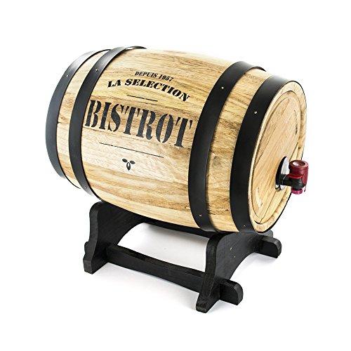 Bistrot KV7166, Dispensador de Vino Barril Madera, Negro 27 x 21.5 x 27.5 cm, 3 L