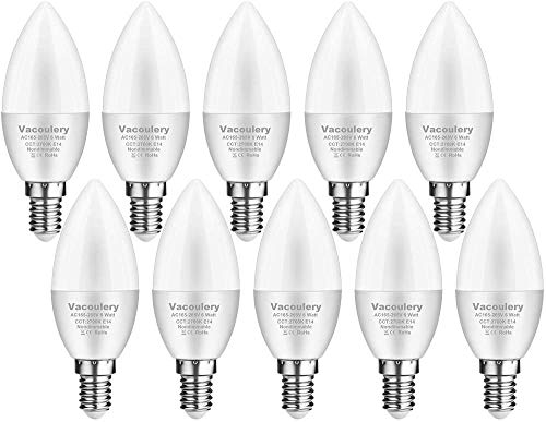 Bombillas LED Vela Forma de Vela E14, 6W Equivalente a 50W, CRI> 80 Blanca Cálida 2700K 400 Lúmenes No Regulable Pack de 10 [Clase de eficiencia energética A+]