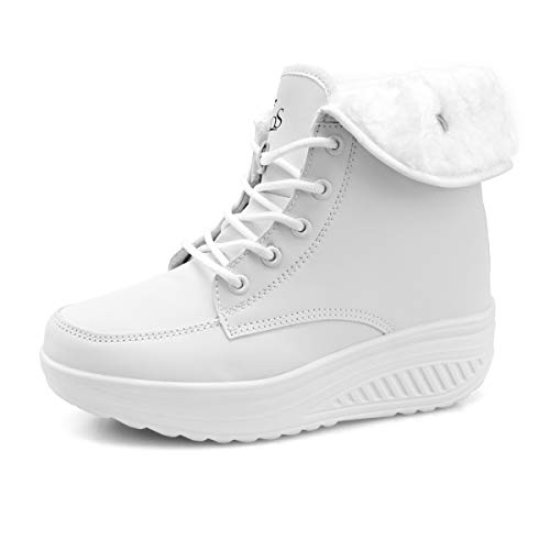 Botas De Nieve De Invierno Mujer Calientes Fur Botines Sneakers Zapatos de Plataforma de Cuña de Fitness Zapatos de Andar Impermeable Anti Deslizante Zapatos Blanco-Top （Piel Forrada） 41 EU