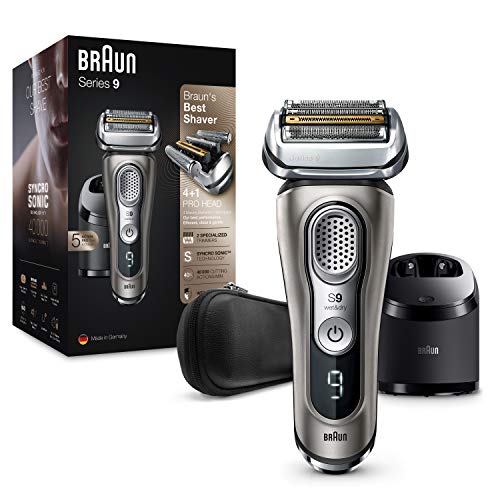 Braun Series 9 9385cc Afeitadora Eléctrica Hombre de Última Generación, Afeitadora Barba con Estación Limpieza y Carga Clean&Charge, Funda, Color Grafito