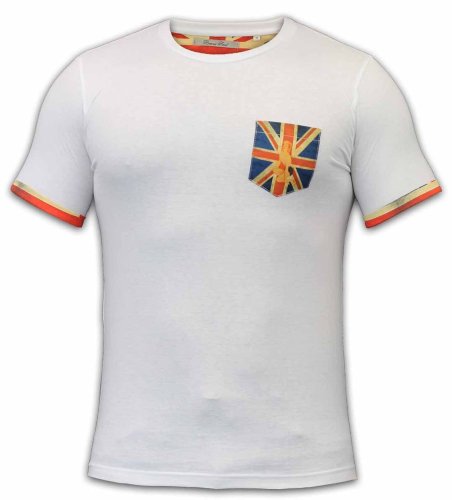 Brave Soul Camiseta de manga corta para hombre, con bolsillo en el pecho, diseño de bandera de Reino Unido.