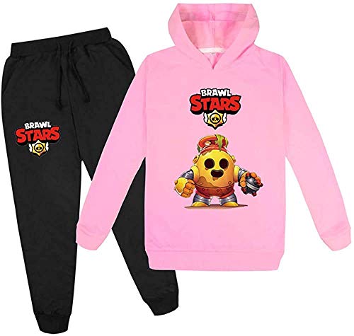 Brawl Stars - Sudadera con capucha y pantalones deportivos con logotipo de Fshion, 2 piezas, para niños, niñas, jóvenes, adolescentes Brawl Stars - Sudadera con capucha y pantalones deportivos con logotipo de Fshion, 2 piezas, para niños, niñas, jóvenes, adolescentes