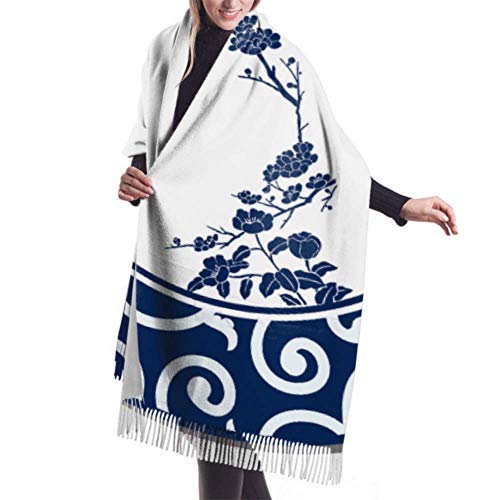 Bufanda de mantón, Bufanda de 27 'x77' para mujer, estilo de pintura de porcelana china, plato de porcelana, bufanda de viaje, chal ligero, bufanda, abrigo, elegante, grande y cálida manta
