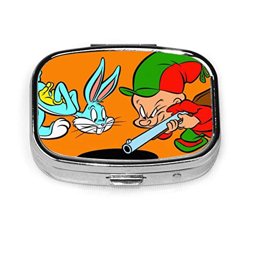 Bugs Bunny - Pastillero cuadrado, para llevar y administrar pastillas, 2 compartimentos Bugs Bunny - Pastillero cuadrado, para llevar y administrar pastillas, 2 compartimentos