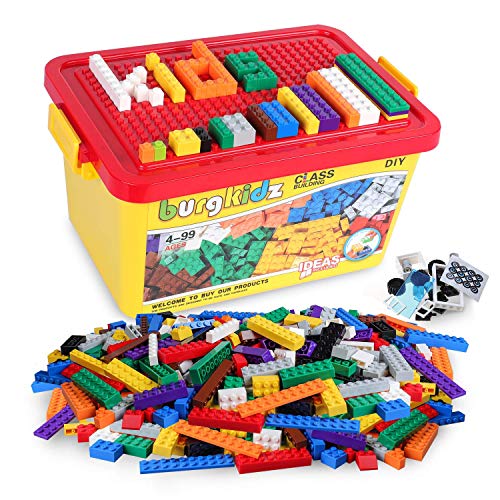 burgkidz 520 Piezas Bloques de Construcción, con Caja de Almacenamiento y Placa Base de Construcción, Compatible con Todos Los Ladrillos de Las Principales Marcas (520 Pieces)