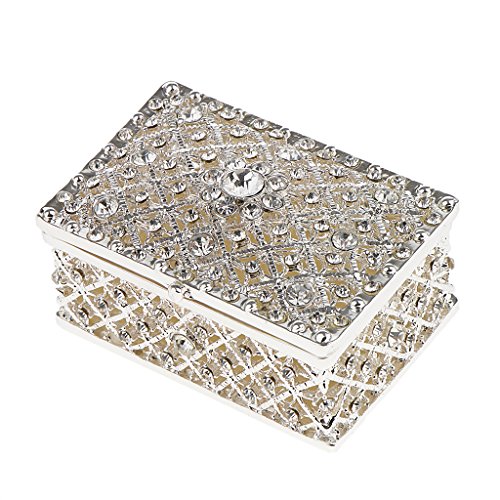 Caja De Almacenamiento Hueco De Diamantes De Imitación Baratijas Plateadas Imán Caja del Corchete Decoración - Plata, 6.3x4.7x4cm Rectángular