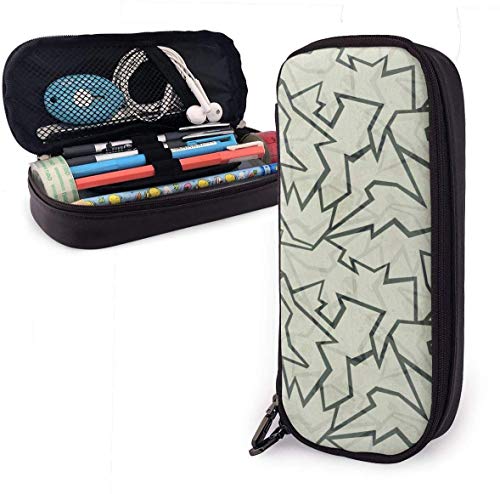 Caja de lápices de cuero de PU con patrón de grietas con doble cremallera, bolsa de bolígrafo de caja de papelería de gran capacidad para oficina escolar