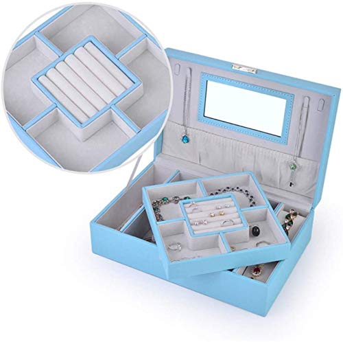 Caja de madera hecha a mano con llave oculta y ext Joyero para mujeres, organizador de joyería de doble capa con caja de joyería de bloqueo para pendientes Anillos de pulseras (azul claro) Hermoso rom Caja de madera hecha a mano con llave oculta y ext Joyero para mujeres, organizador de joyería de doble capa con caja de joyería de bloqueo para pendientes Anillos de pulseras (azul claro) Hermoso rom