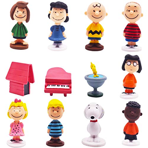 Cake Topper - YUESEN 12pcs Snoopy Mini Juego de Figuras Niños Mini Juguetes Baby Shower Fiesta de cumpleaños Pastel Decoración Suministros