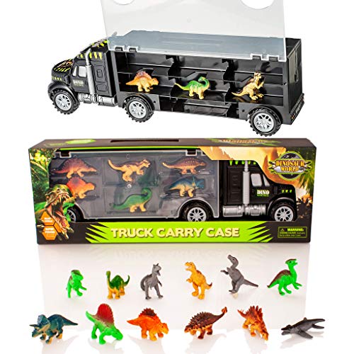 Camión transportador de Dinosaurios y 12 Figuras de Juego de Dinosaurios de Juguete - Jurassic Dino World Set