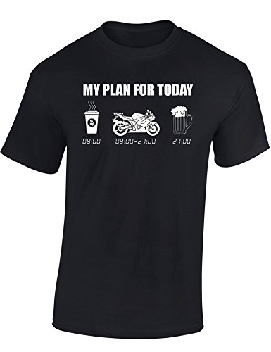 Camiseta: My Plan for Today: Moto/Motero - Biker/Trabajo / / T-Shirt Unisex/Trabajo/Motocicleta/Tuning/Carrera/Regalo para Motero (XL)