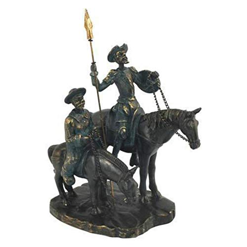 CAPRILO Figura Decorativa de Resina Don Quijote y Sancho con Caballo Adornos y Esculturas. Decoración Hogar. Regalos Originales. 22 x 12 x 15 cm.