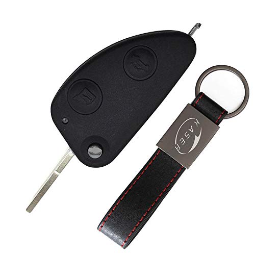 Carcasa Llave para Alfa Romeo - Funda Llave Mando a Distancia 2 Botones para Coche Alfa Romeo GT 147 156 166 con Llavero de Cuero KASER