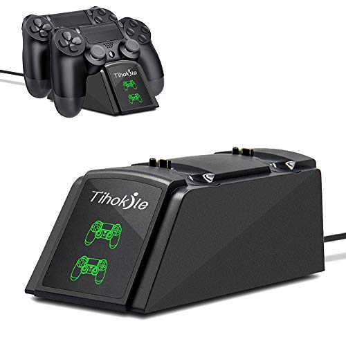 Cargador Mando PS4, Tihokile Estación de Rápida Carga para Controlador Playstation4 / Ps4Pro / Ps4 Slim, Muelle de Carga Dual con Indicador LED y Cable USB