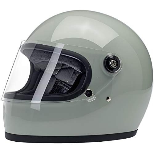 Casco integral Biltwell Gringo S verde Gloss Sage Green homologado doble homologación ECE (Europa) & DOT (America) Helmet Biker Custom Vintage Retro Año 70 Talla M