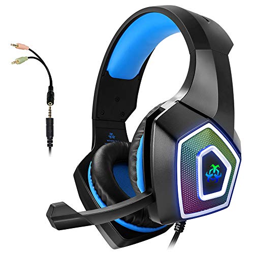 Cascos Gaming, Auriculares Gaming PS4 con Microfono para PC Xbox One Switch Tablet Cascos Gamer Estéreo y Cancelació de Ruido, Auricular Diadema con Luz LED RGB 3.5mm Jack y Orejeras Suaves de Memoria Cascos Gaming, Auriculares Gaming PS4 con Microfono para PC Xbox One Switch Tablet Cascos Gamer Estéreo y Cancelació de Ruido, Auricular Diadema con Luz LED RGB 3.5mm Jack y Orejeras Suaves de Memoria