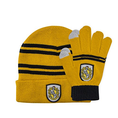 Cinereplicas - Harry Potter - Set Gorro & Guantes - Niños - Licencia Oficial - Casa Hufflepuff - Amarillo y Negro