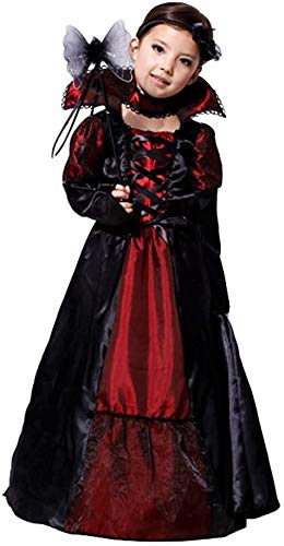 Cloudkids Disfraz Vampiresa de Niña 7-9 Años, Halloween Disfraz de Vampiro Niña Chica, Talla L, Color Rojo y Negro Cloudkids Disfraz Vampiresa de Niña 7-9 Años, Halloween Disfraz de Vampiro Niña Chica, Talla L, Color Rojo y Negro