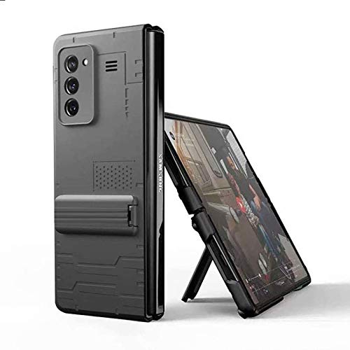 Compatible para Samsung Galaxy Z Fold 2-5G Carcasa(2020)Funda+3D Vidrio Templado Protector de Pantalla/Caja Skin Hard Silicona Cojín Antigolpes Caso Bumper 360° Giratorio Anillo Soporte Funda-Negro