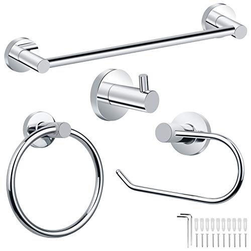 Conjunto Accesorios de Baño 4 Piezas, Toalleros Portarrollos Baño Toallero Accesorios Baño Ganchos Toallero de Anilla, Accesorios de Baño Cocina Plata Acero Inoxidable Conjunto Accesorios de Baño 4 Piezas, Toalleros Portarrollos Baño Toallero Accesorios Baño Ganchos Toallero de Anilla, Accesorios de Baño Cocina Plata Acero Inoxidable
