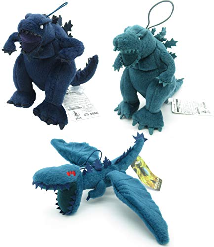 Conjunto Completo 3 Felpa Plush Godzilla 15 cm Azul Verde Servum Volante con alas Originale Sega Planet Eater
