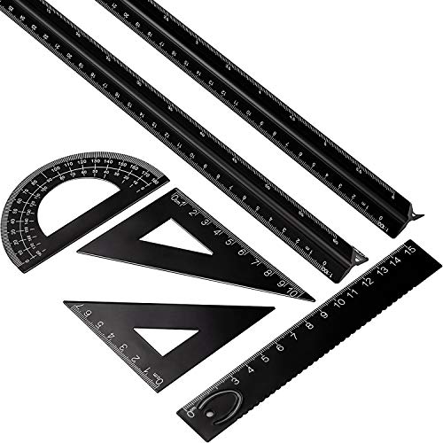 Conjunto de Regla Arquitecta Triangular de Aluminio de 6 Piezas, 2 Piezas de Regla de Aluminio de 12 Pulgadas con 4 Piezas de Regla Triangular Cuadrado de Alumino Conjunto de Regla Arquitecta Triangular de Aluminio de 6 Piezas, 2 Piezas de Regla de Aluminio de 12 Pulgadas con 4 Piezas de Regla Triangular Cuadrado de Alumino