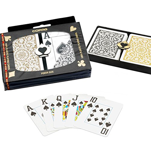 Copag 1546 100% plastique pour Parties de Poker, Jumbo Index Jeu de cartes à jouer Noir & dos doré-Lot de 2