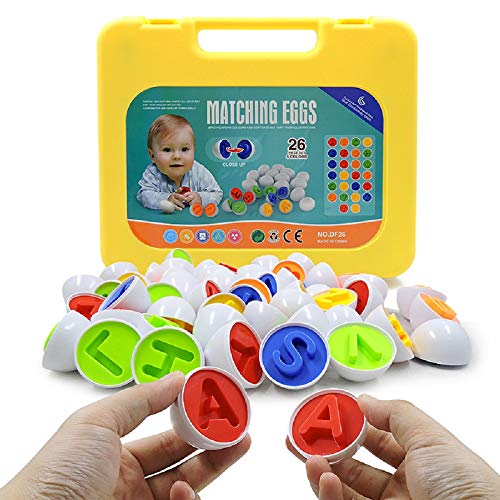 Cretee 26 Juego de reconocimiento de Formas y Colores para niños Juego de Huevos para niños pequeños Juego de reconocimiento de Color y Formas para niños (ABC)